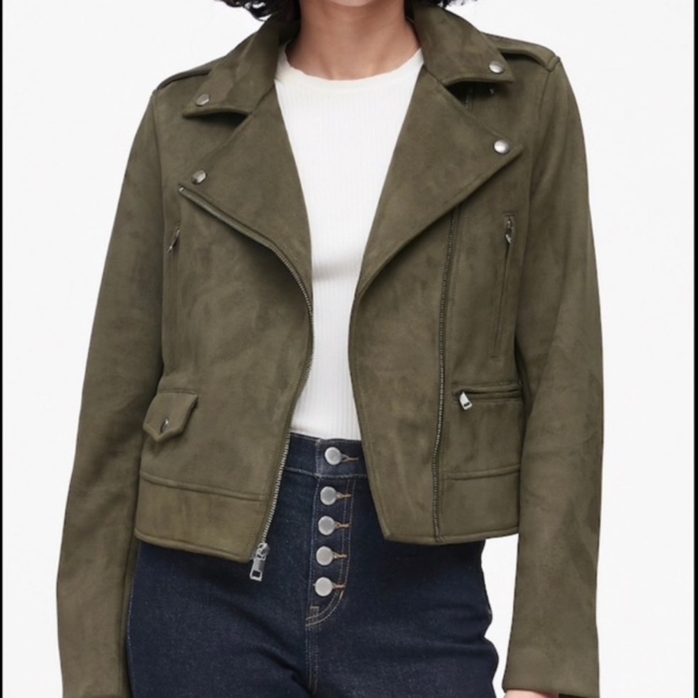 Vegan Suede Moto Jacket sz.Large in olive green